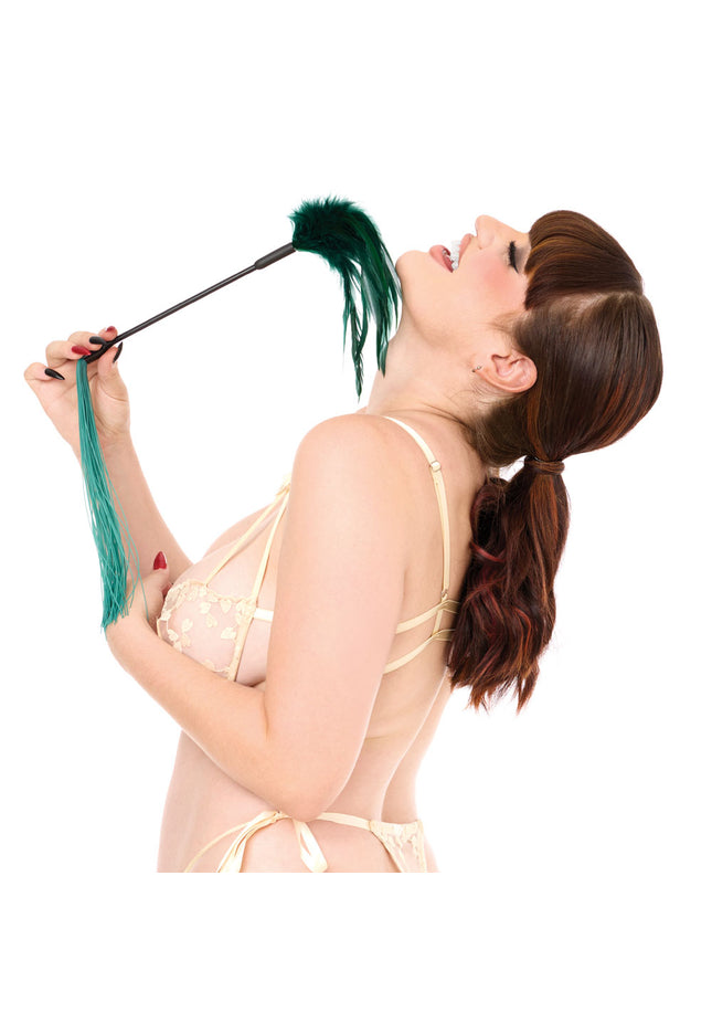 Sex & Mischief Indica Feather Tickler - Green Feather Tickler Whip