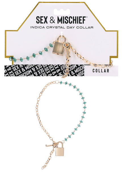 Sex & Mischief Indica Crystal Day Collar - Gold/Emerald Lockable Collar