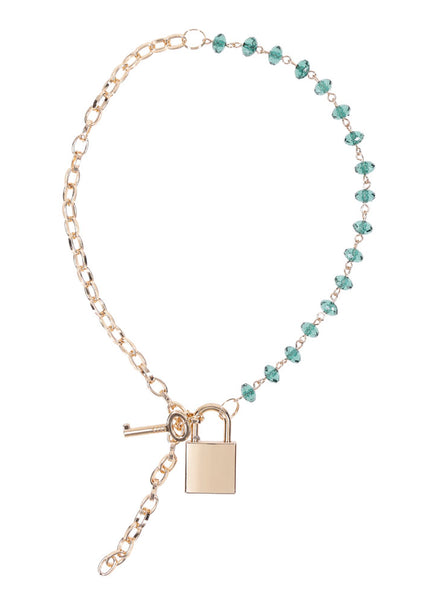 Sex & Mischief Indica Crystal Day Collar - Gold/Emerald Lockable Collar