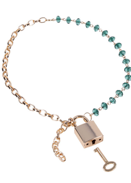 Sex & Mischief Indica Crystal Day Collar - Gold/Emerald Lockable Collar