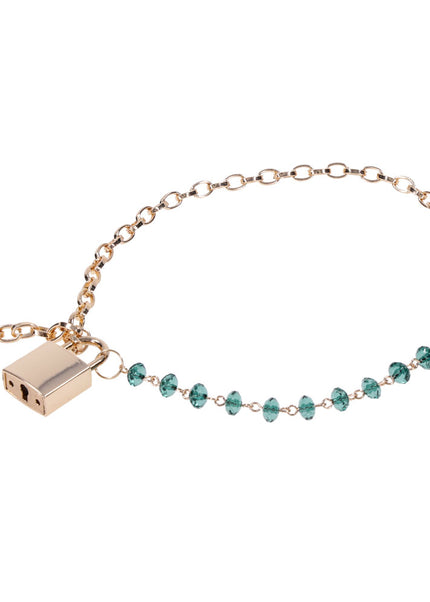 Sex & Mischief Indica Crystal Day Collar - Gold/Emerald Lockable Collar