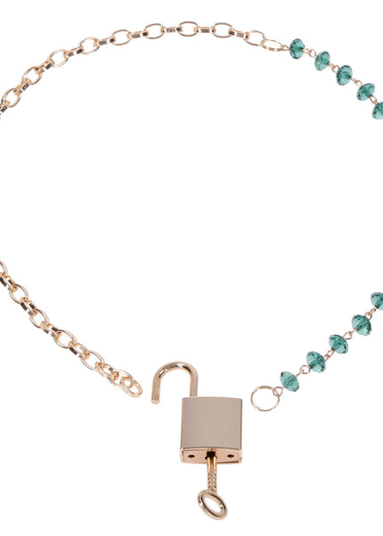 Sex & Mischief Indica Crystal Day Collar - Gold/Emerald Lockable Collar