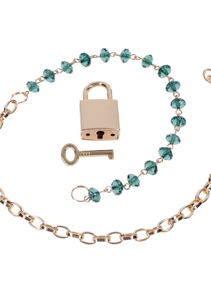 Sex & Mischief Indica Crystal Day Collar - Gold/Emerald Lockable Collar