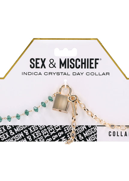 Sex & Mischief Indica Crystal Day Collar - Gold/Emerald Lockable Collar