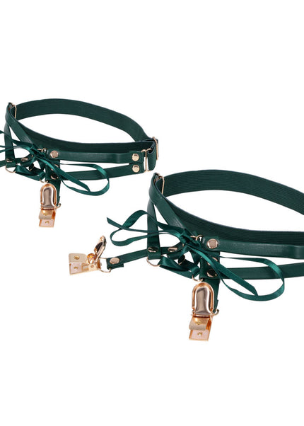 Sex & Mischief Indica Laced Up Garters - Green/Gold Garters - Set of 2