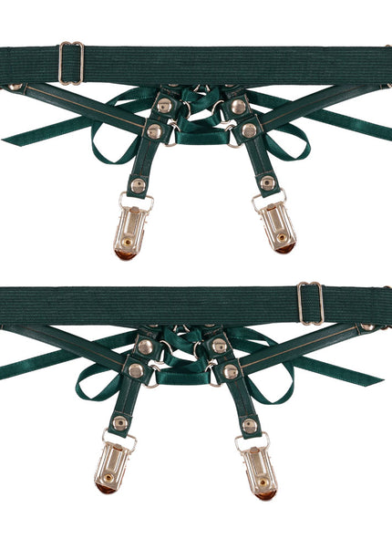 Sex & Mischief Indica Laced Up Garters - Green/Gold Garters - Set of 2