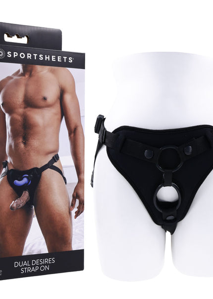 SPORTSHEETS Dual Desires Strap On - Black Adjustable Strap-On Harness (No Probe Included)