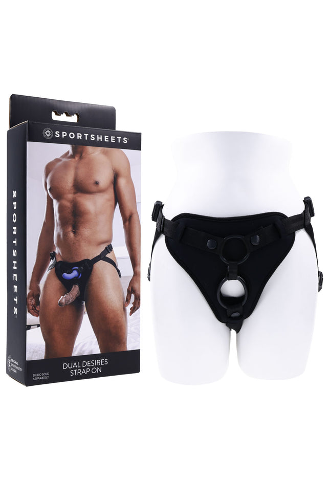 SPORTSHEETS Dual Desires Strap On - Black Adjustable Strap-On Harness (No Probe Included)