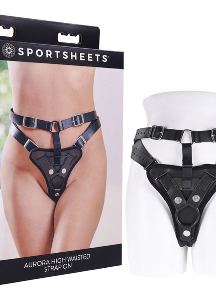 SPORTSHEETS Aurora High Waisted Strap On - Black Adjustable Strap-On Harness (No Probe Included)