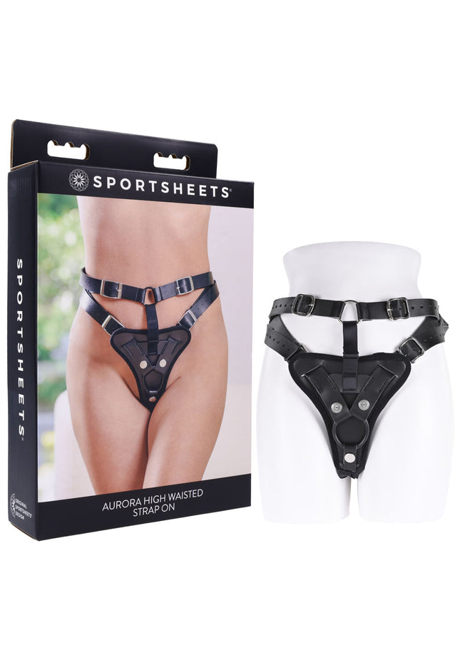SPORTSHEETS Aurora High Waisted Strap On - Black Adjustable Strap-On Harness (No Probe Included)