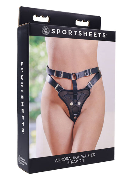 SPORTSHEETS Aurora High Waisted Strap On - Black Adjustable Strap-On Harness (No Probe Included)