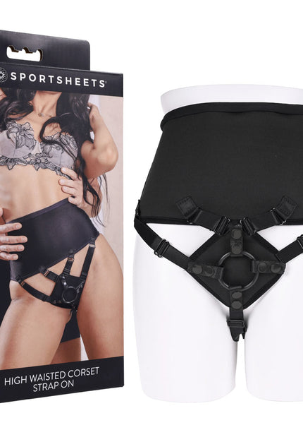 SPORTSHEETS High Waisted Corset Strap On - Black Adjustable Strap-On Harness (No Probe Included)