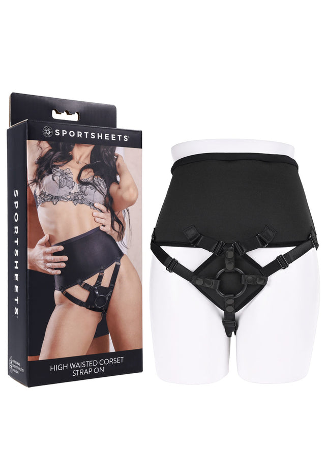SPORTSHEETS High Waisted Corset Strap On - Black Adjustable Strap-On Harness (No Probe Included)