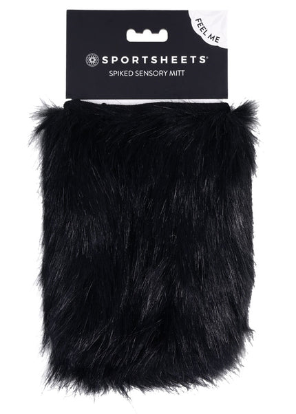 SPORTSHEETS Spiked Sensory Mitt - Black Furry Mitt with Spikes