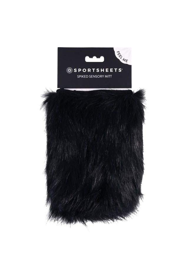 SPORTSHEETS Spiked Sensory Mitt - Black Furry Mitt with Spikes