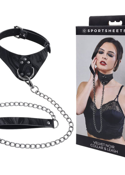 SPORTSHEETS Velvet Noir Collar & Leash - Black Restraint & Leash