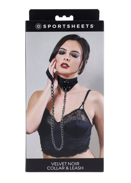 SPORTSHEETS Velvet Noir Collar & Leash - Black Restraint & Leash