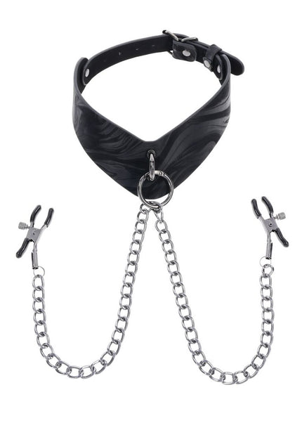 SPORTSHEETS Velvet Noir Collar & Removable Clamps - Black Neck & Nipple Restraints