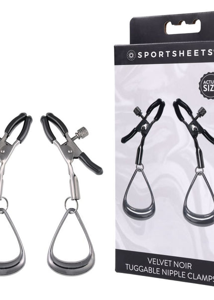 SPORTSHEETS Velvet Noir Tuggable Nipple Clamps - Gunmetal Adjustable Nipple Restraints