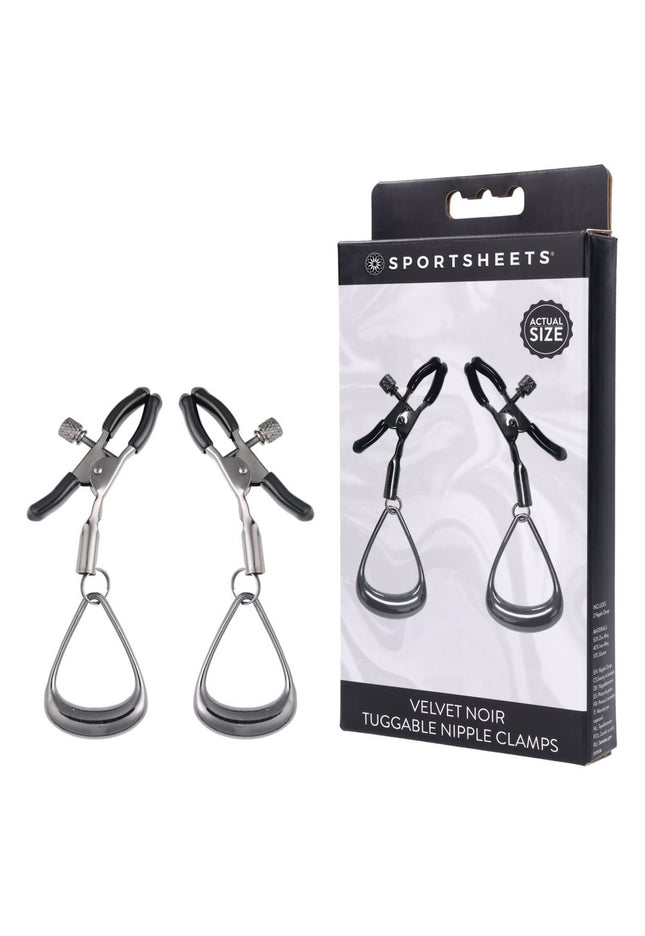 SPORTSHEETS Velvet Noir Tuggable Nipple Clamps - Gunmetal Adjustable Nipple Restraints