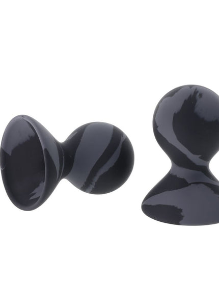 SPORTSHEETS Velvet Noir Silicone Nipple Suckers - Black/Grey Nipple Suckers - Set of 2