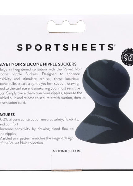 SPORTSHEETS Velvet Noir Silicone Nipple Suckers - Black/Grey Nipple Suckers - Set of 2