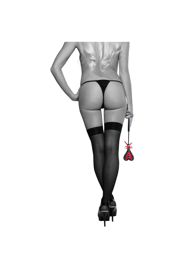 Sex & Mischief Heart Beat Crop - Black/Red 37.5 cm Crop Whip