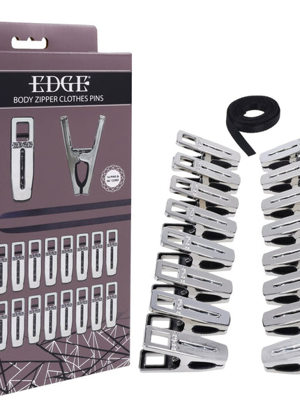 EDGE Body Zipper Clothes Pins - Chrome Chrome Pins - Set of 16
