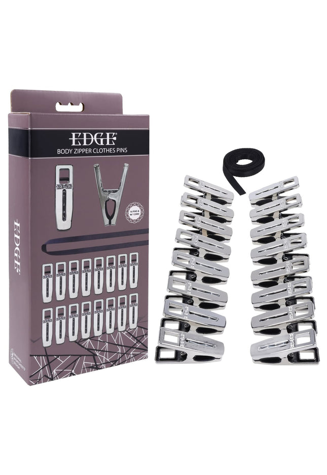 EDGE Body Zipper Clothes Pins - Chrome Chrome Pins - Set of 16