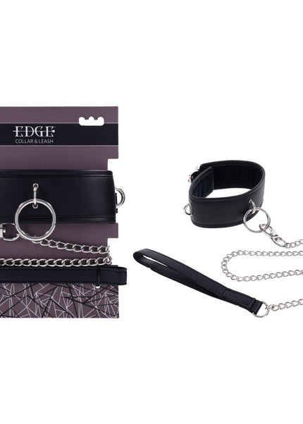 EDGE Collar & Leash - Black Neck Restraint with Heavy Duty Metal Leash