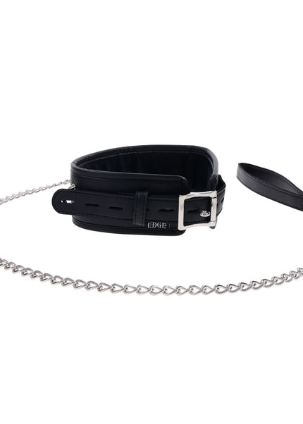 EDGE Collar & Leash - Black Neck Restraint with Heavy Duty Metal Leash