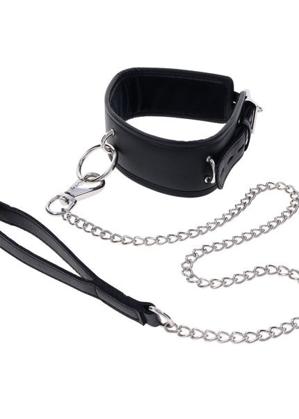 EDGE Collar & Leash - Black Neck Restraint with Heavy Duty Metal Leash