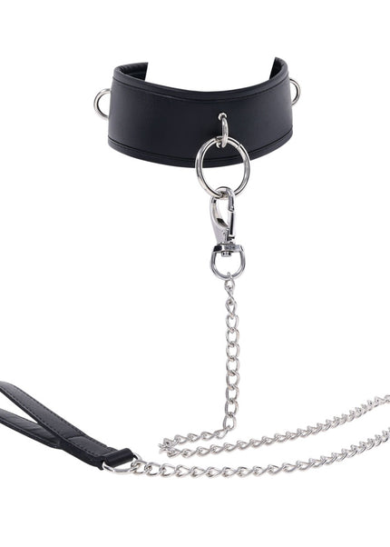 EDGE Collar & Leash - Black Neck Restraint with Heavy Duty Metal Leash