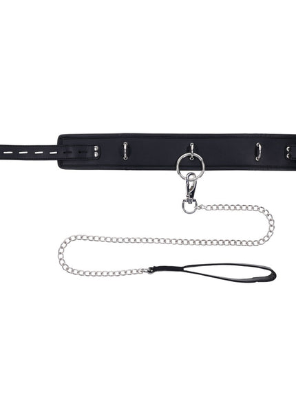 EDGE Collar & Leash - Black Neck Restraint with Heavy Duty Metal Leash