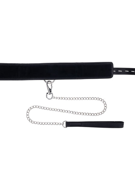 EDGE Collar & Leash - Black Neck Restraint with Heavy Duty Metal Leash