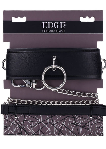 EDGE Collar & Leash - Black Neck Restraint with Heavy Duty Metal Leash