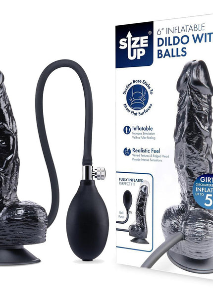 Size Up 6 Inch Inflatable Dildo with Balls - Black 17.8 cm Inflatable Dong