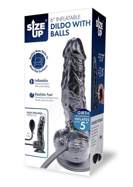 Size Up 6 Inch Inflatable Dildo with Balls - Black 17.8 cm Inflatable Dong