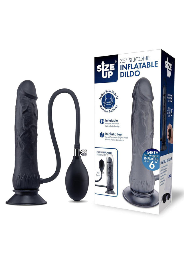 Size Up 7.5 Inch Inflatable Dildo with Balls - Black 20.3 cm Inflatable Dong