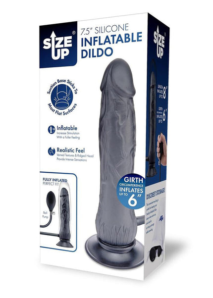 Size Up 7.5 Inch Inflatable Dildo with Balls - Black 20.3 cm Inflatable Dong