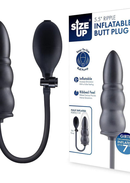 Size Up 5.5 Inch Ripple Inflatable Butt Plug - Black 15.2 cm Inflatable Butt Plug