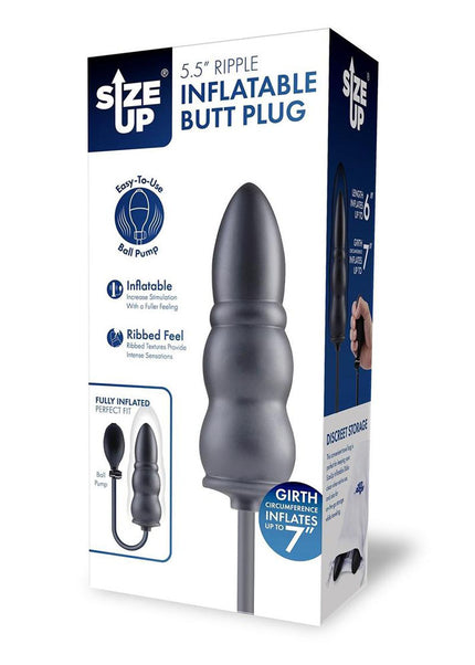 Size Up 5.5 Inch Ripple Inflatable Butt Plug - Black 15.2 cm Inflatable Butt Plug