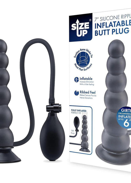 Size Up 7 Inch Ripple Inflatable Butt Plug - Black 20.3 cm Inflatable Butt Plug