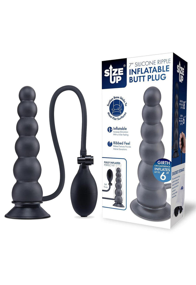 Size Up 7 Inch Ripple Inflatable Butt Plug - Black 20.3 cm Inflatable Butt Plug