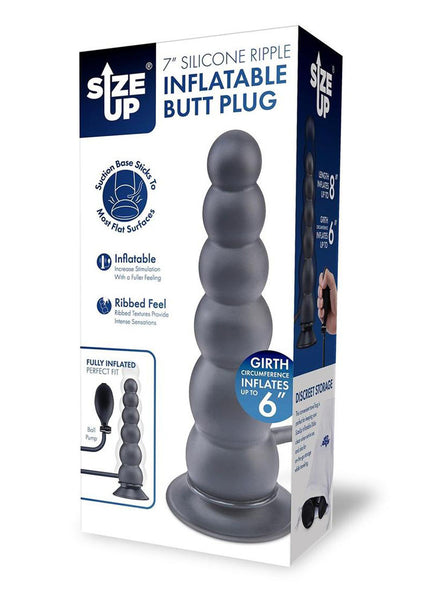 Size Up 7 Inch Ripple Inflatable Butt Plug - Black 20.3 cm Inflatable Butt Plug