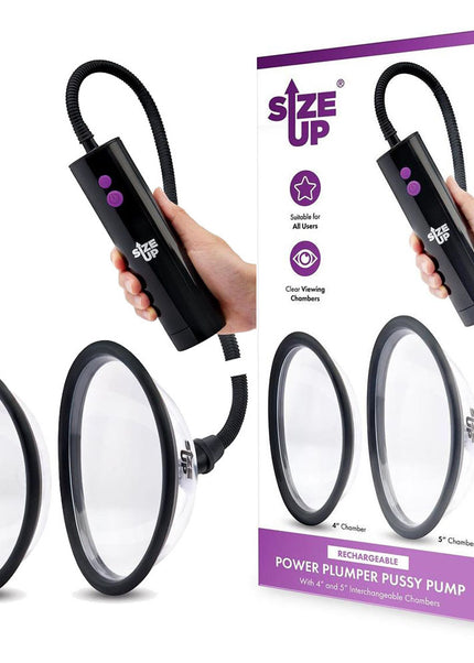 Size Up Rechargeable Power Plumper Pussy Pump - Clear USB Rechargeable Vagina Pump with Interchangeable Chambers
