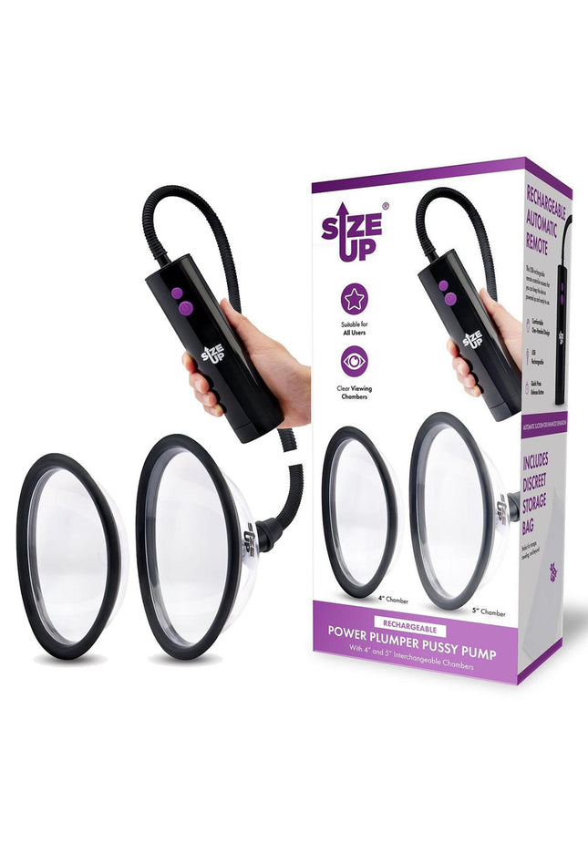 Size Up Rechargeable Power Plumper Pussy Pump - Clear USB Rechargeable Vagina Pump with Interchangeable Chambers