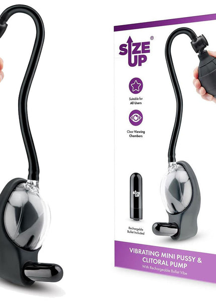Size Up Vibrating Mini Pussy & Clitoral Pump - Clear USB Rechargeable Vibrating Vaginal and Clitoral Pump