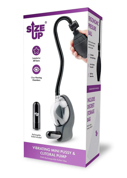 Size Up Vibrating Mini Pussy & Clitoral Pump - Clear USB Rechargeable Vibrating Vaginal and Clitoral Pump