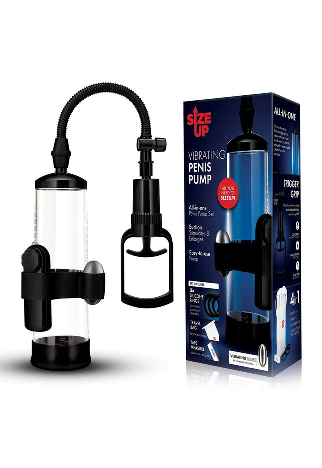 Size Up Vibrating Trigger Penis Pump - Clear Vibrating Penis Pump